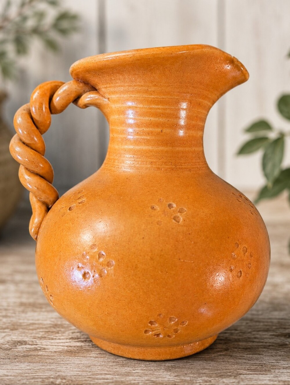 Vintage Wilhelm Kagel Jr. Orange Pottery Pitcher West Germany